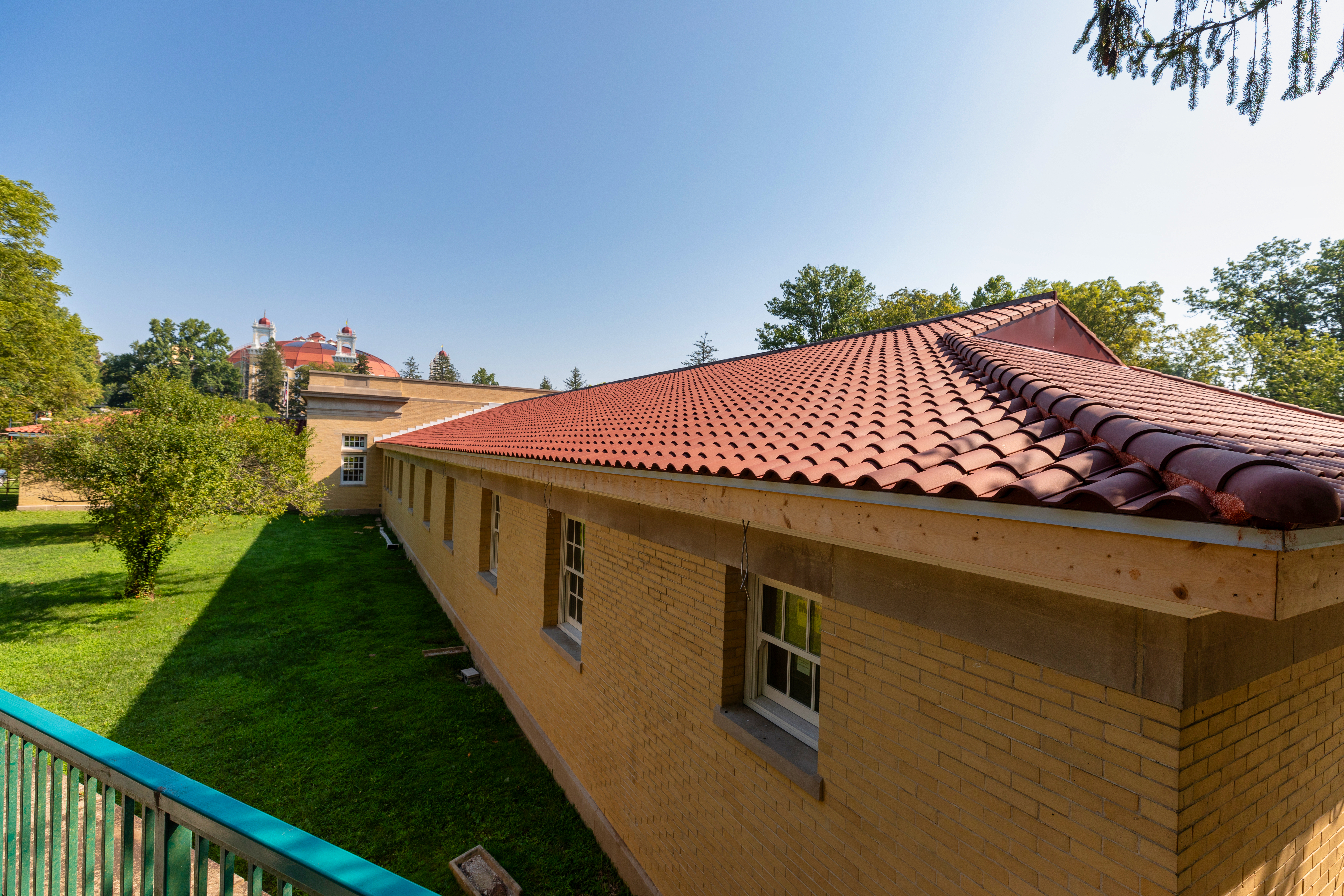 a building with a red roof