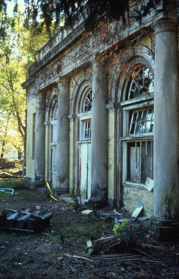 a building with broken windows