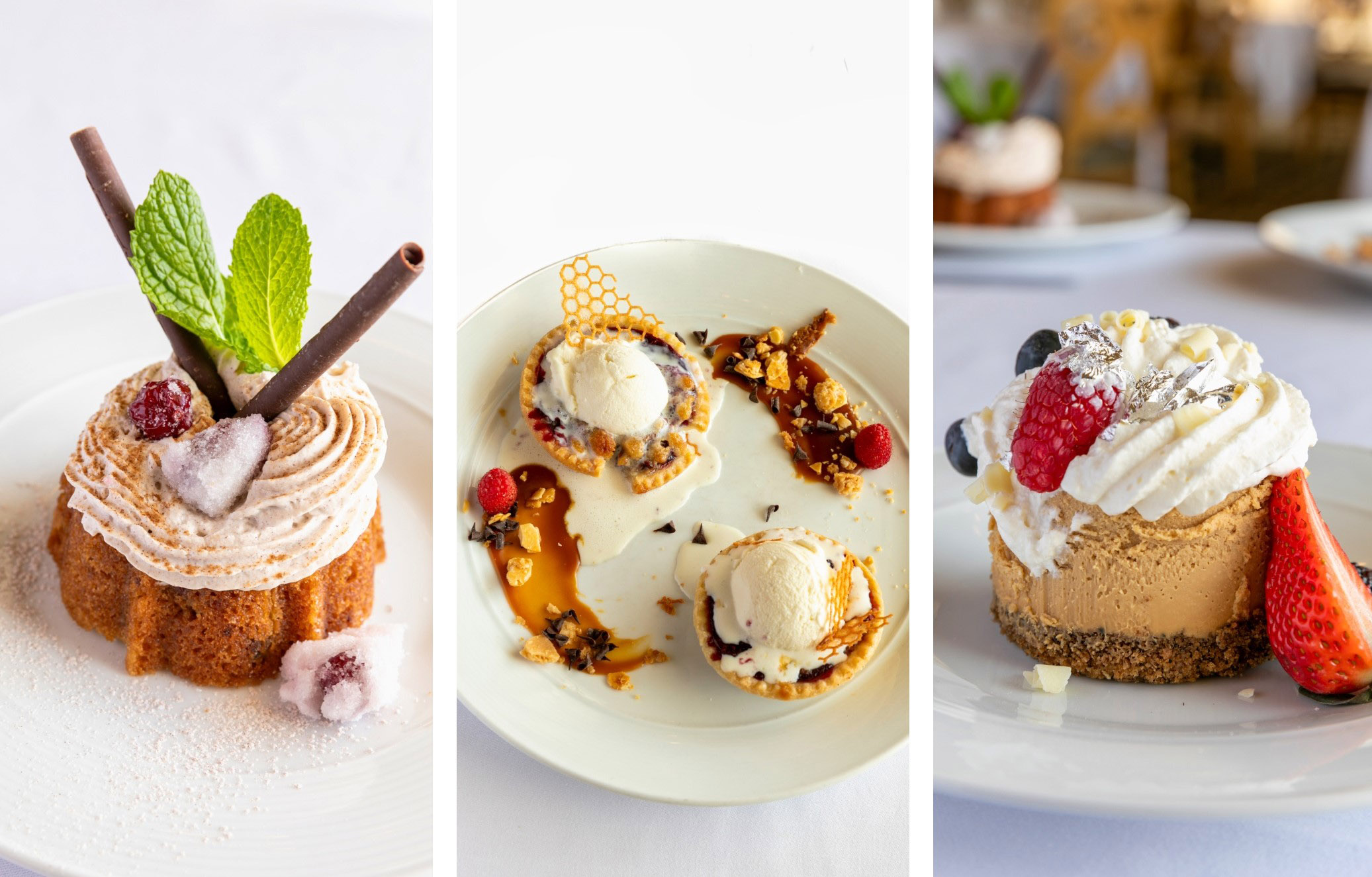 a collage of desserts on a plate