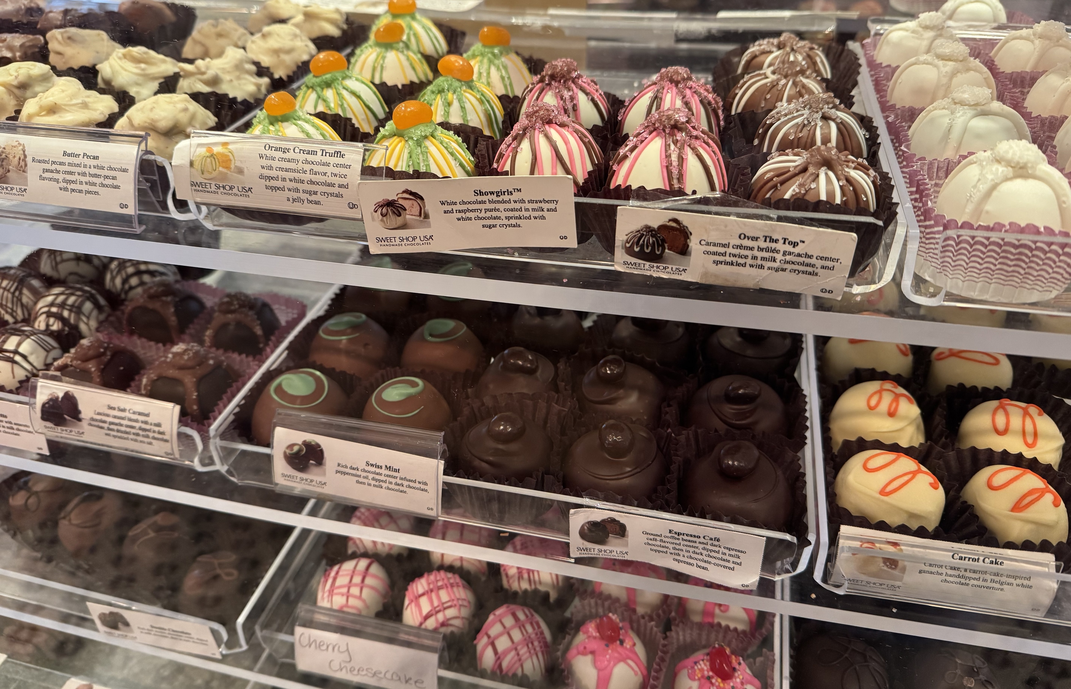 a display of chocolates on a shelf