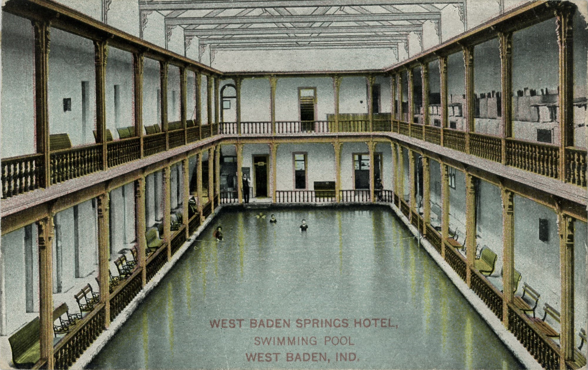 a swimming pool inside a building