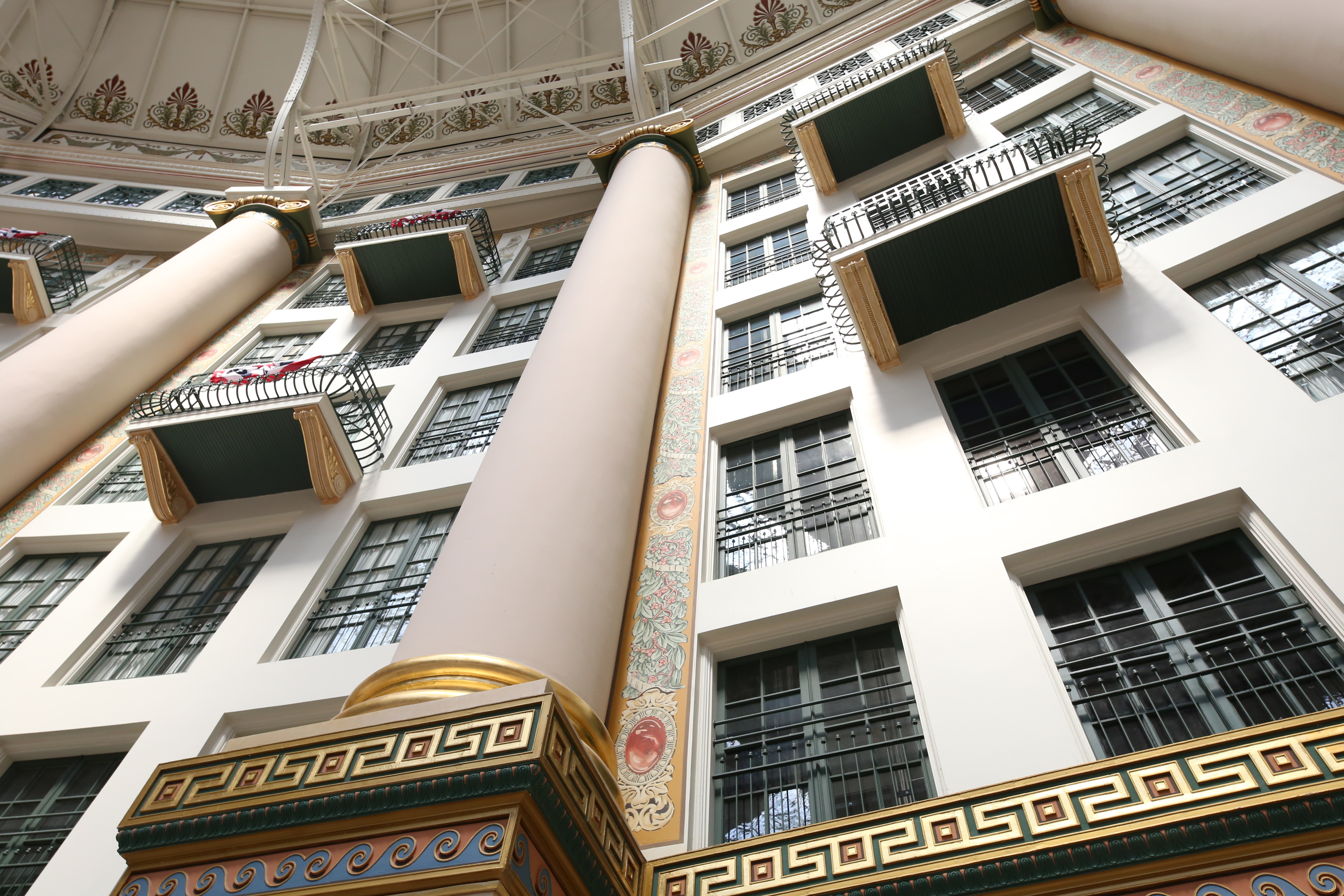 a building with columns and balconies