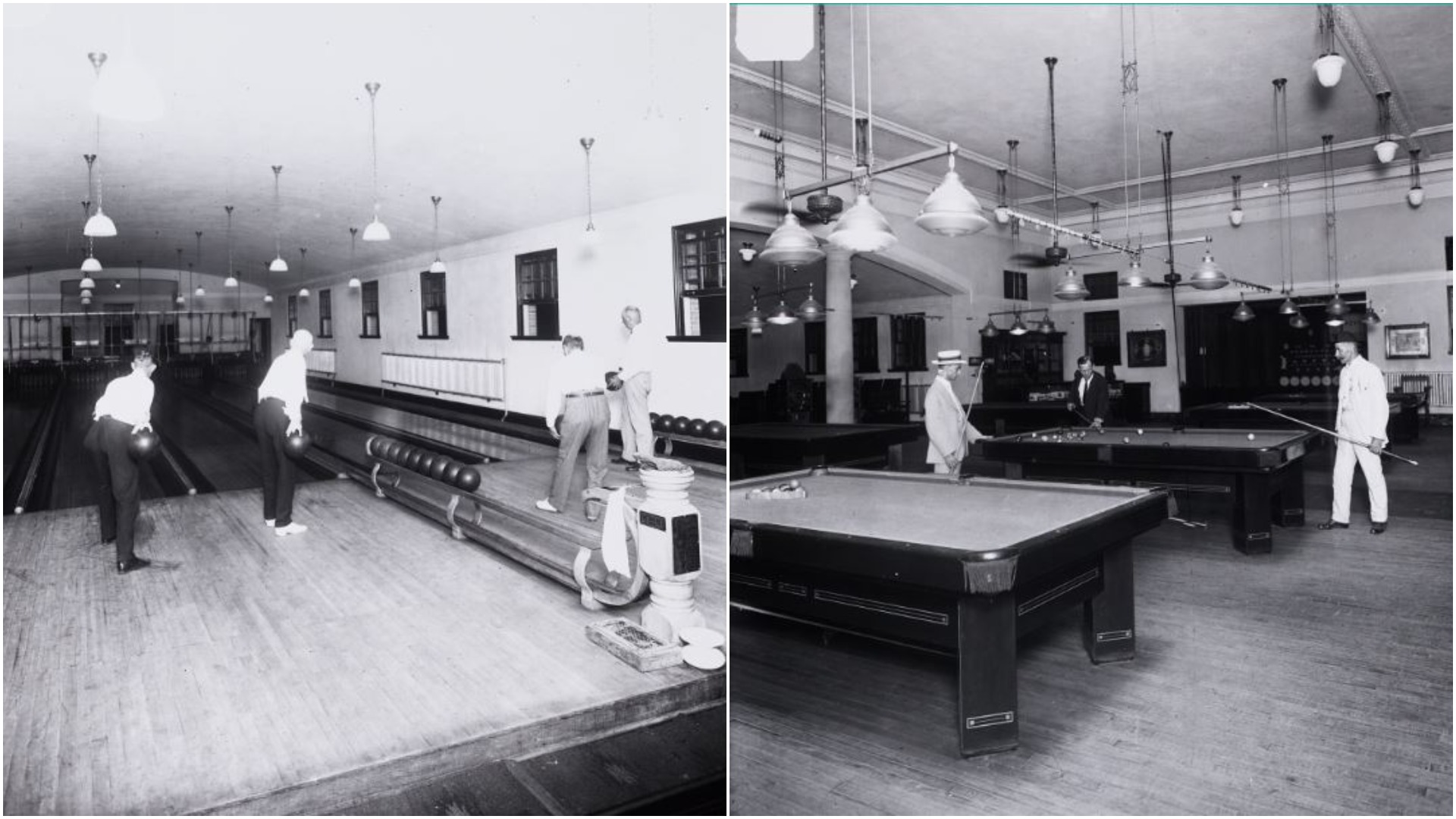 a man standing on a pool table