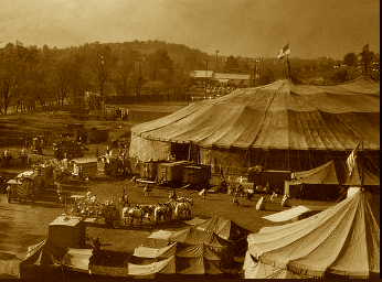 a circus tent with horses and horses